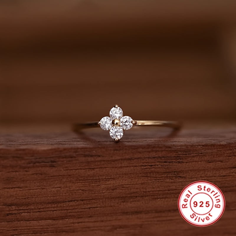 Sterling Silver Four Leaf Clover Ring with CZ
